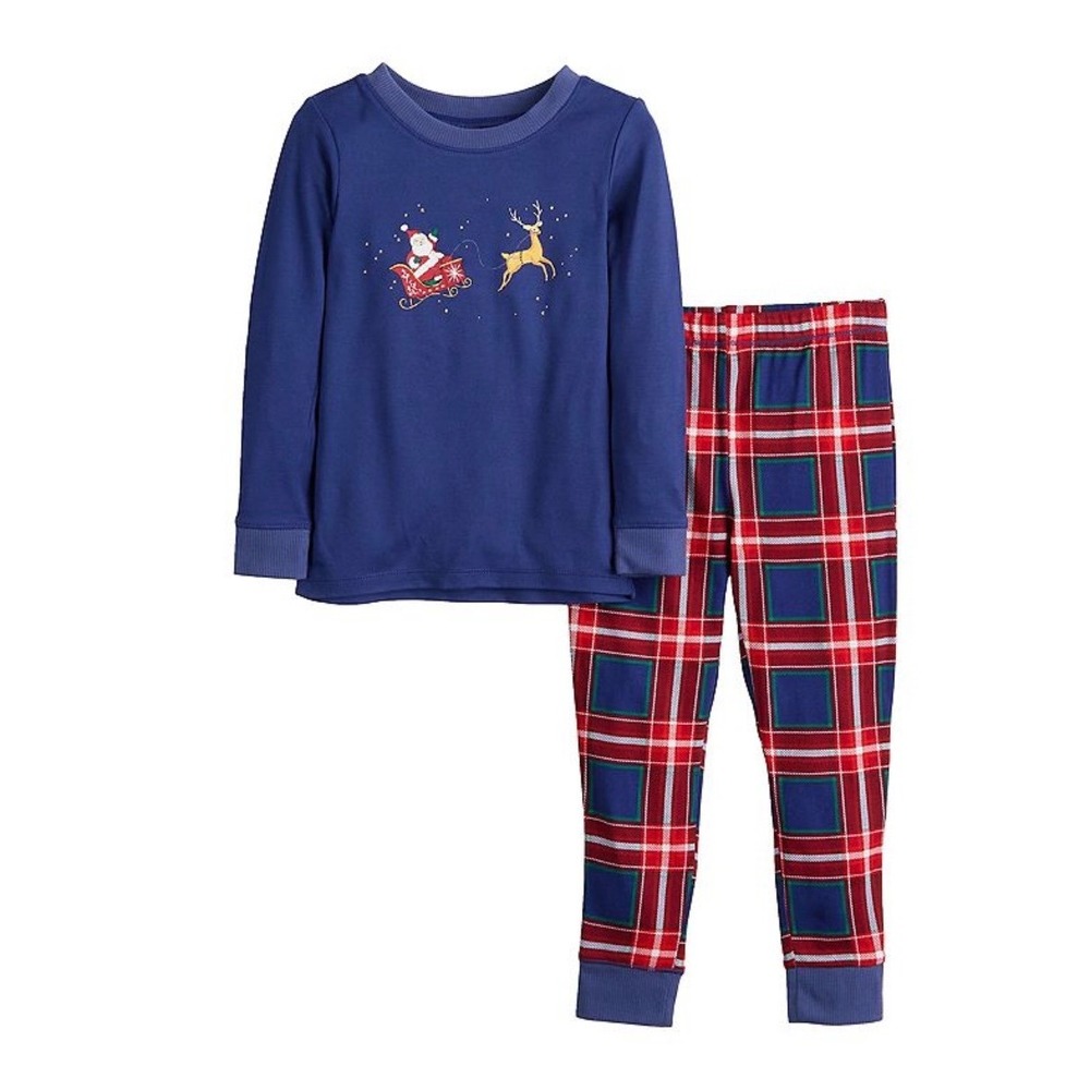 Jammies For Your Families Toddler Christmas Pajama Set 4T Blue Red Plaid Santa